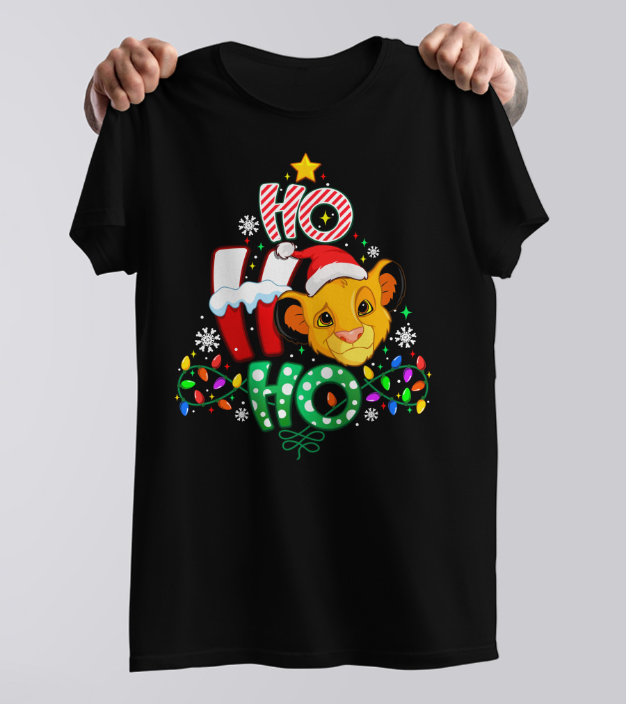 Ho Ho Ho Christmas Simba Lion King Holiday Lights T-Shirt