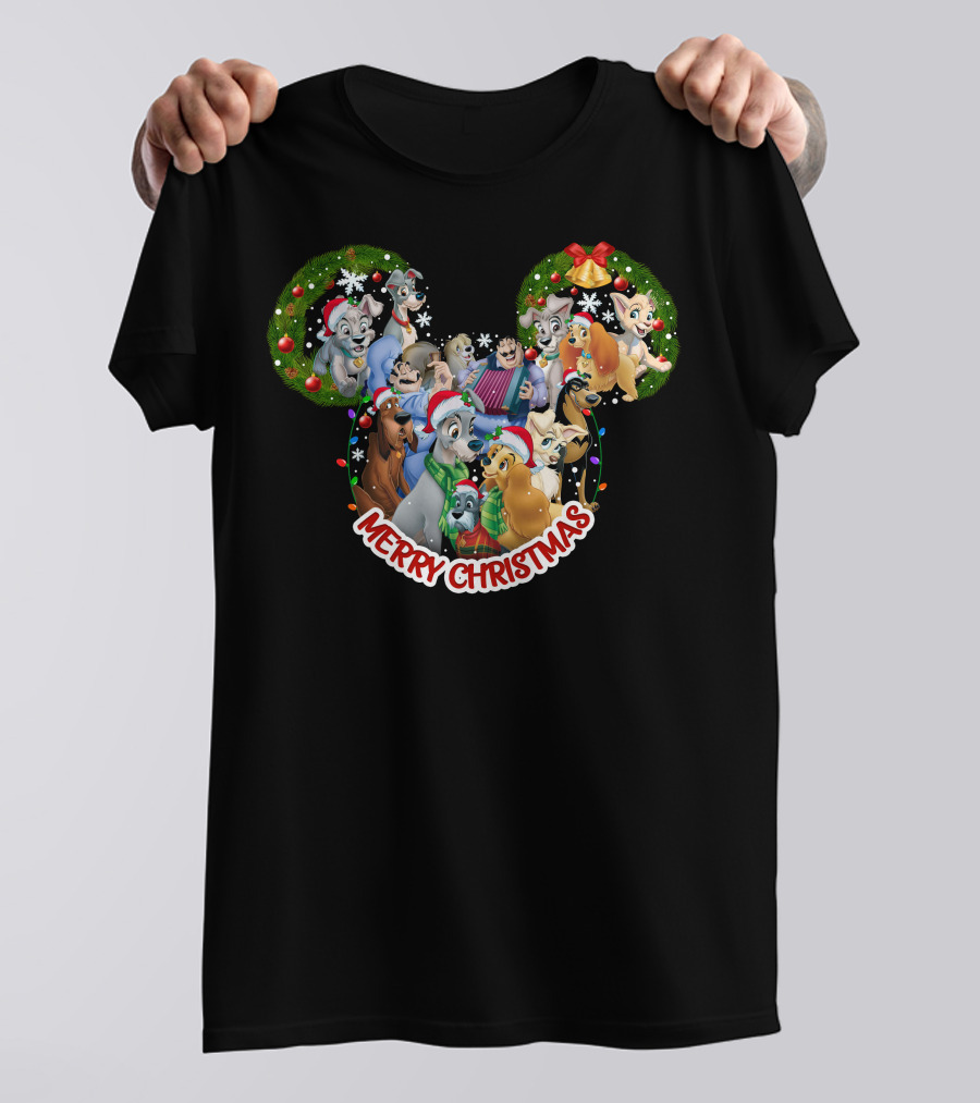 Merry Christmas Disney Lady And The Tramp Mickey Mouse Ears T-Shirt