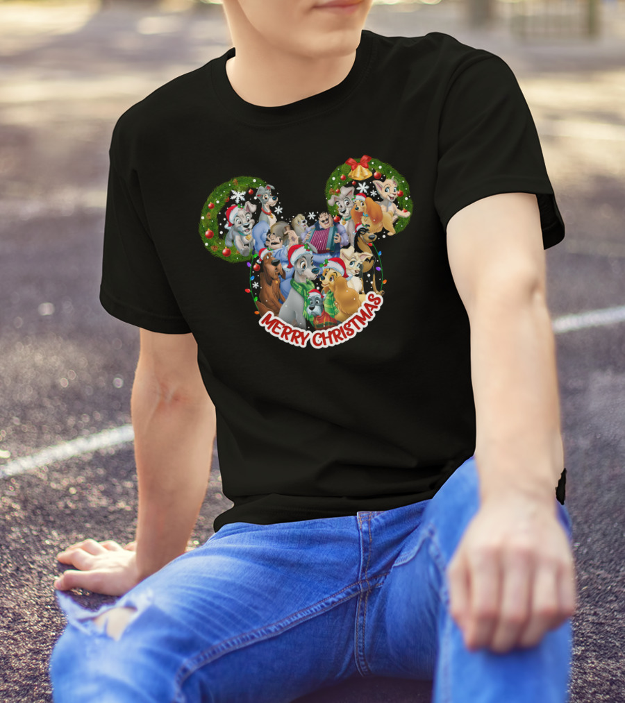 Merry Christmas Disney Lady And The Tramp Mickey Mouse Ears T-Shirt