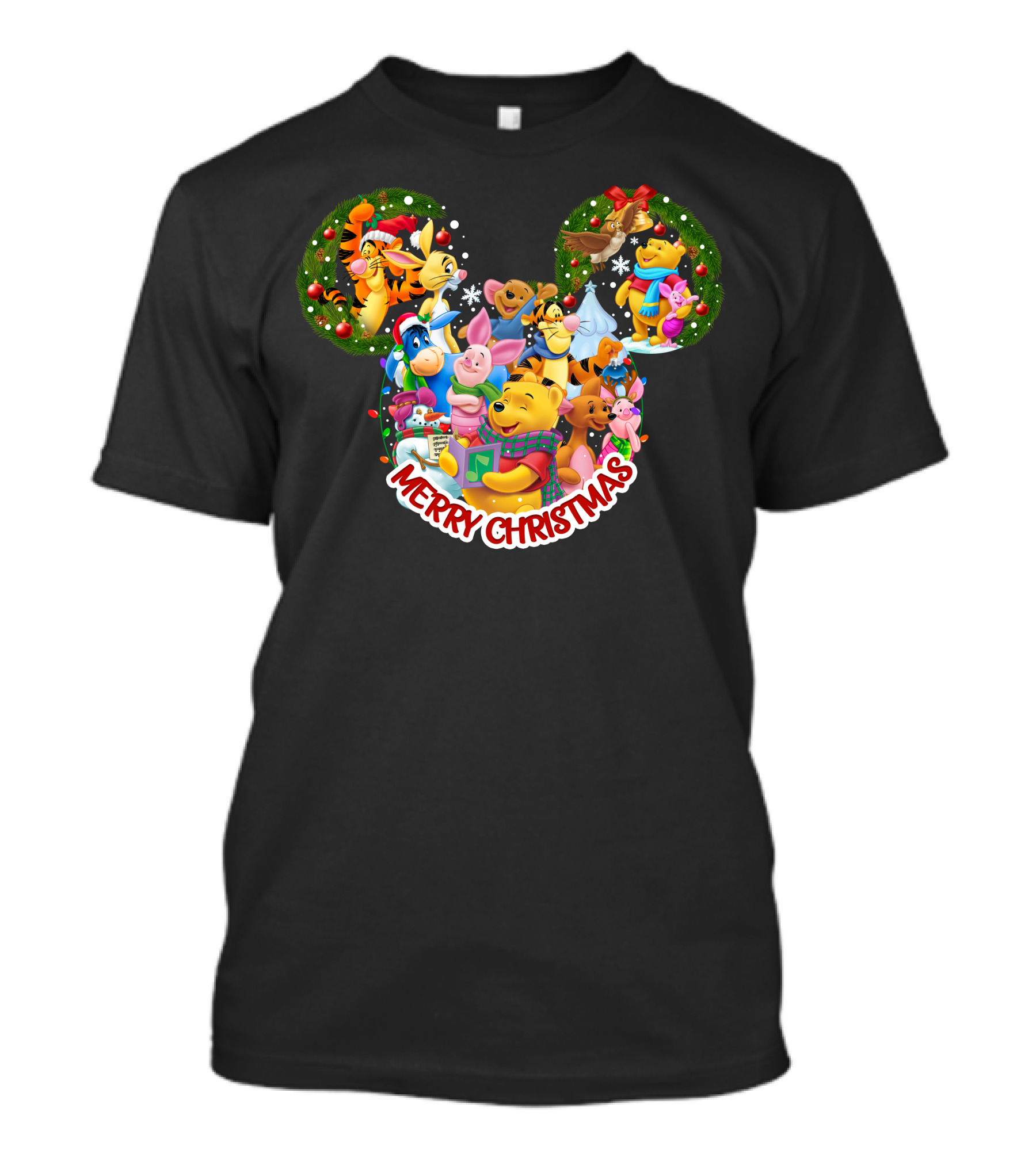 Merry Christmas Winnie The Pooh Disney Characters Mickey Ears T-Shirt