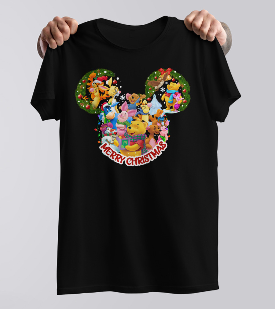 Merry Christmas Winnie The Pooh Disney Characters Mickey Ears T-Shirt