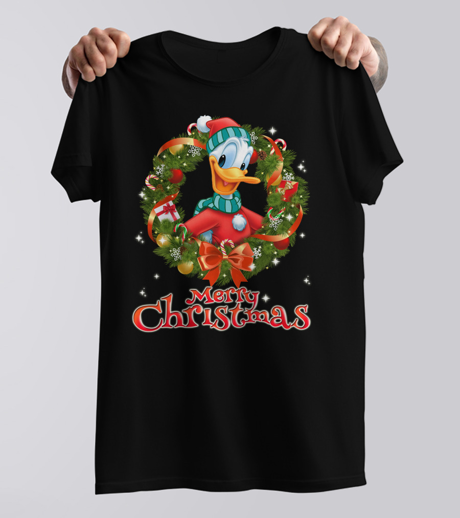 Merry Christmas Donald Duck Wreath T-Shirt