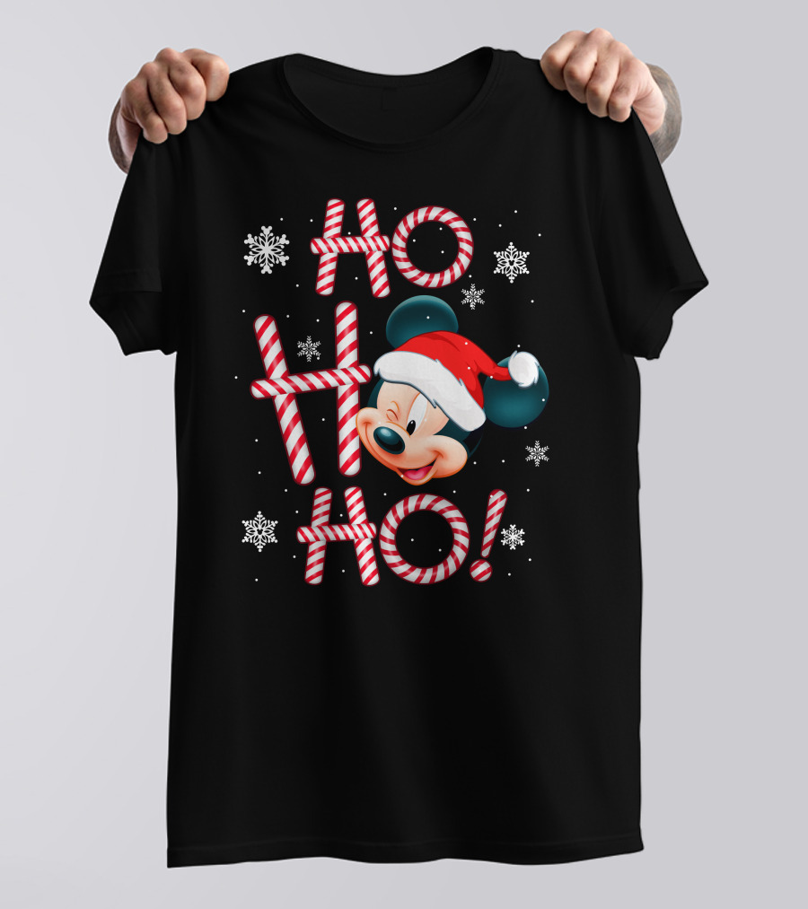 Ho Ho Ho Mickey Christmas Santa Hat Snowflakes T-Shirt