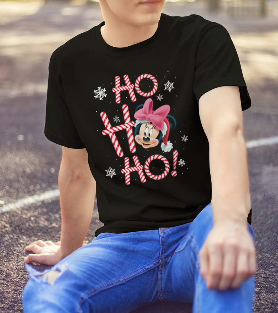 Ho Ho Ho Minnie Mouse Candy Cane Snowflakes T-Shirt