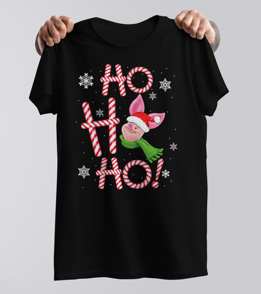 Ho Ho Ho Piglet Santa Peppermint Snowflakes T-Shirt