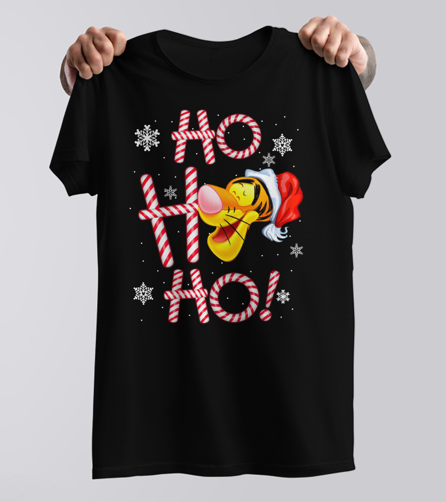 Tigger Ho Ho Ho Santa Hat Candy Cane Snowflakes T-Shirt