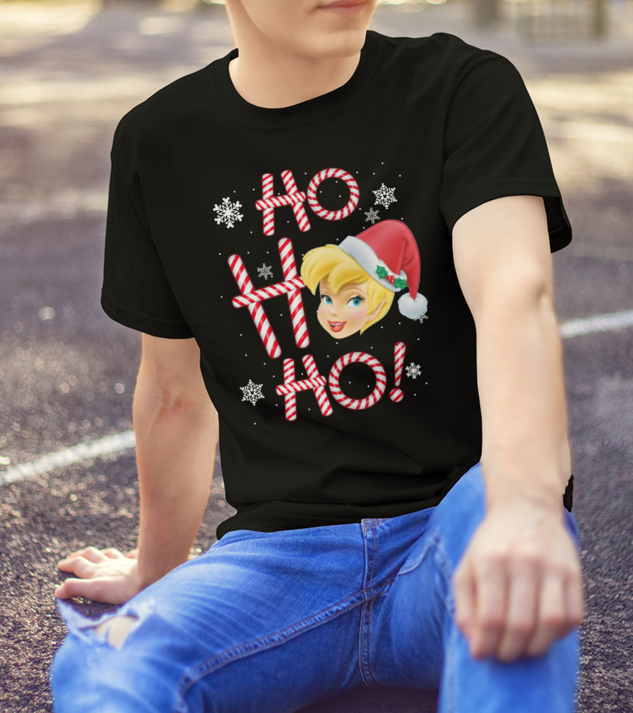 Ho Ho Ho Tinkerbell Christmas Candy Cane Snowflakes T-Shirt