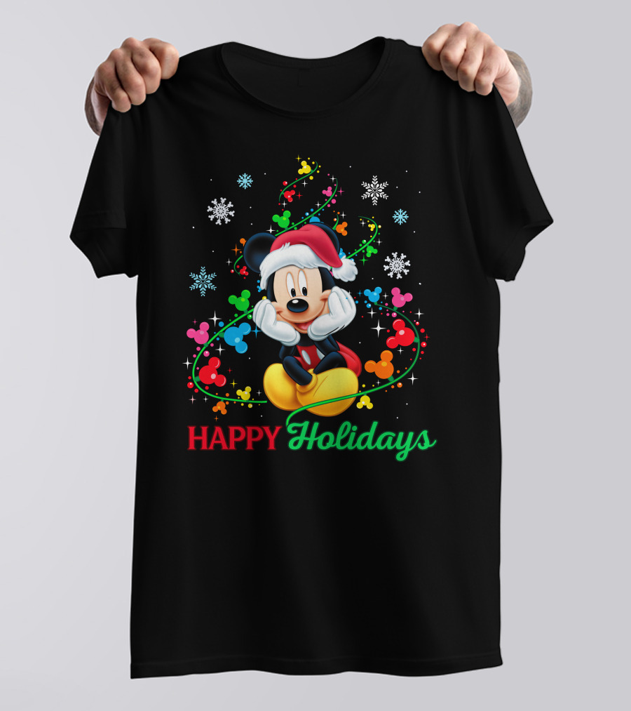 Mickey Happy Holidays Snowflakes Christmas Lights T-Shirt
