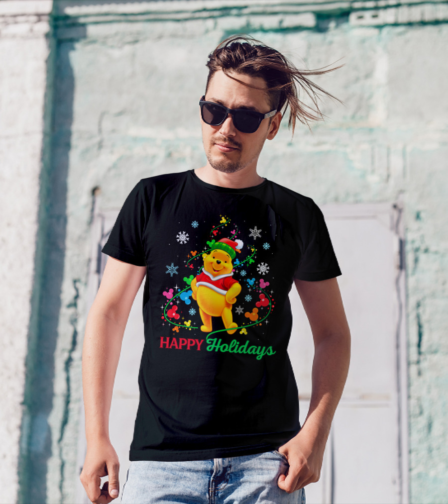 Happy Holidays Pooh Christmas Celebration T-Shirt