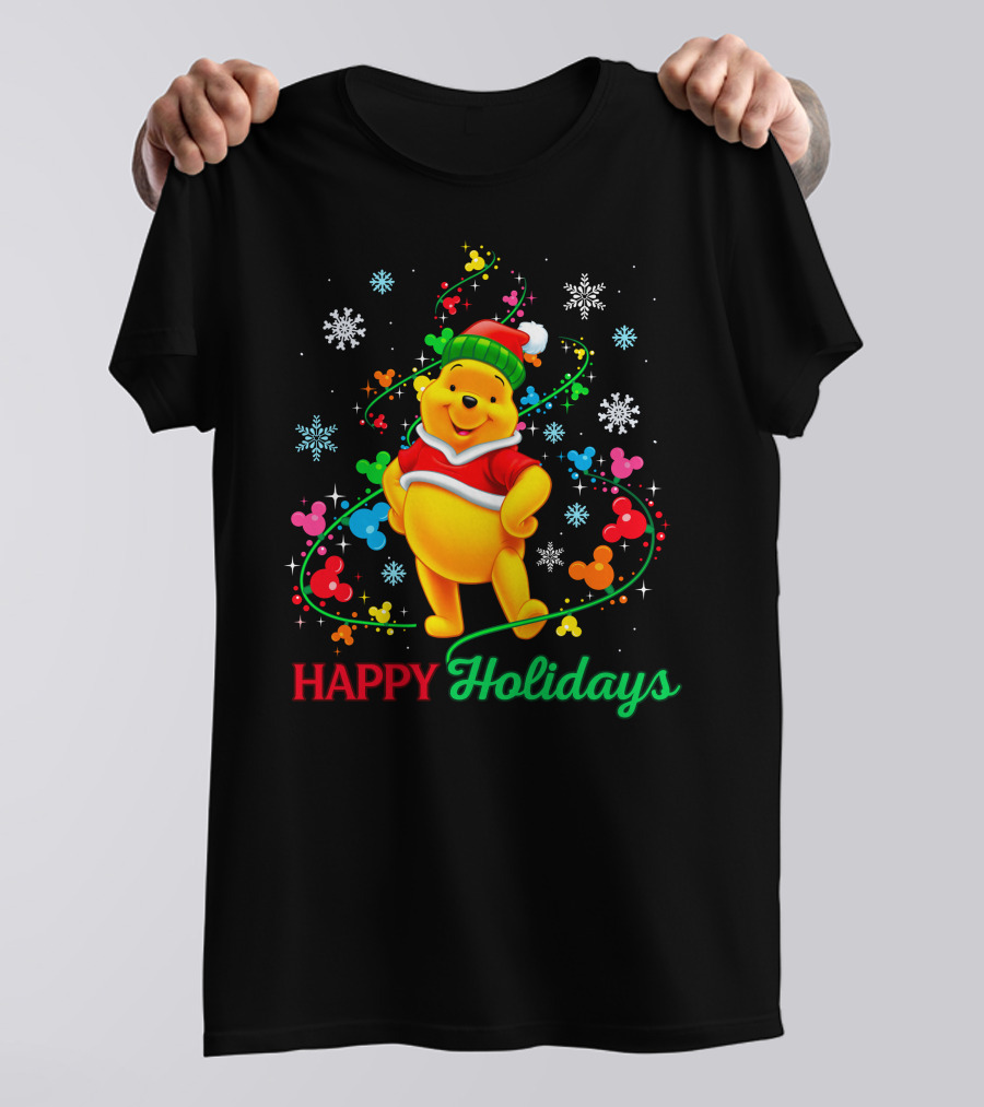 Happy Holidays Pooh Christmas Celebration T-Shirt