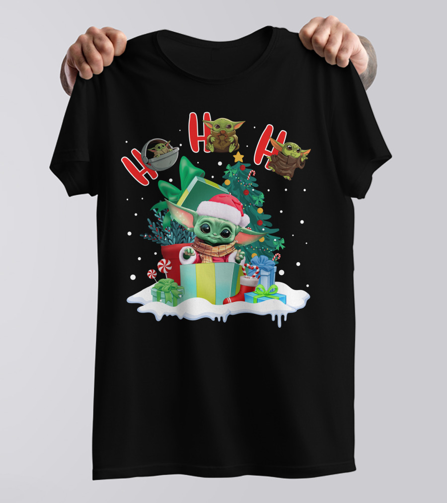 Baby Yoda Christmas Santa Hat Ho Ho Ho T-Shirt