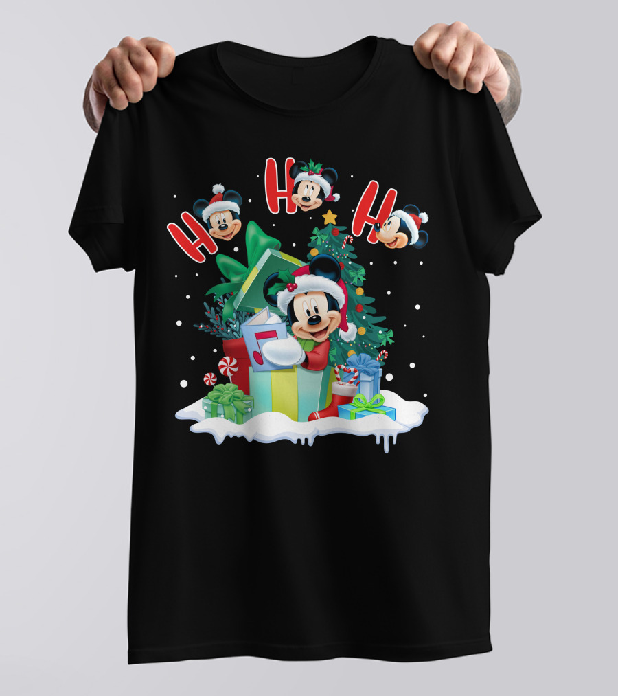 Mickey Christmas Holiday Cheer Ho Ho Ho Holiday Gifts And Tree T-Shirt