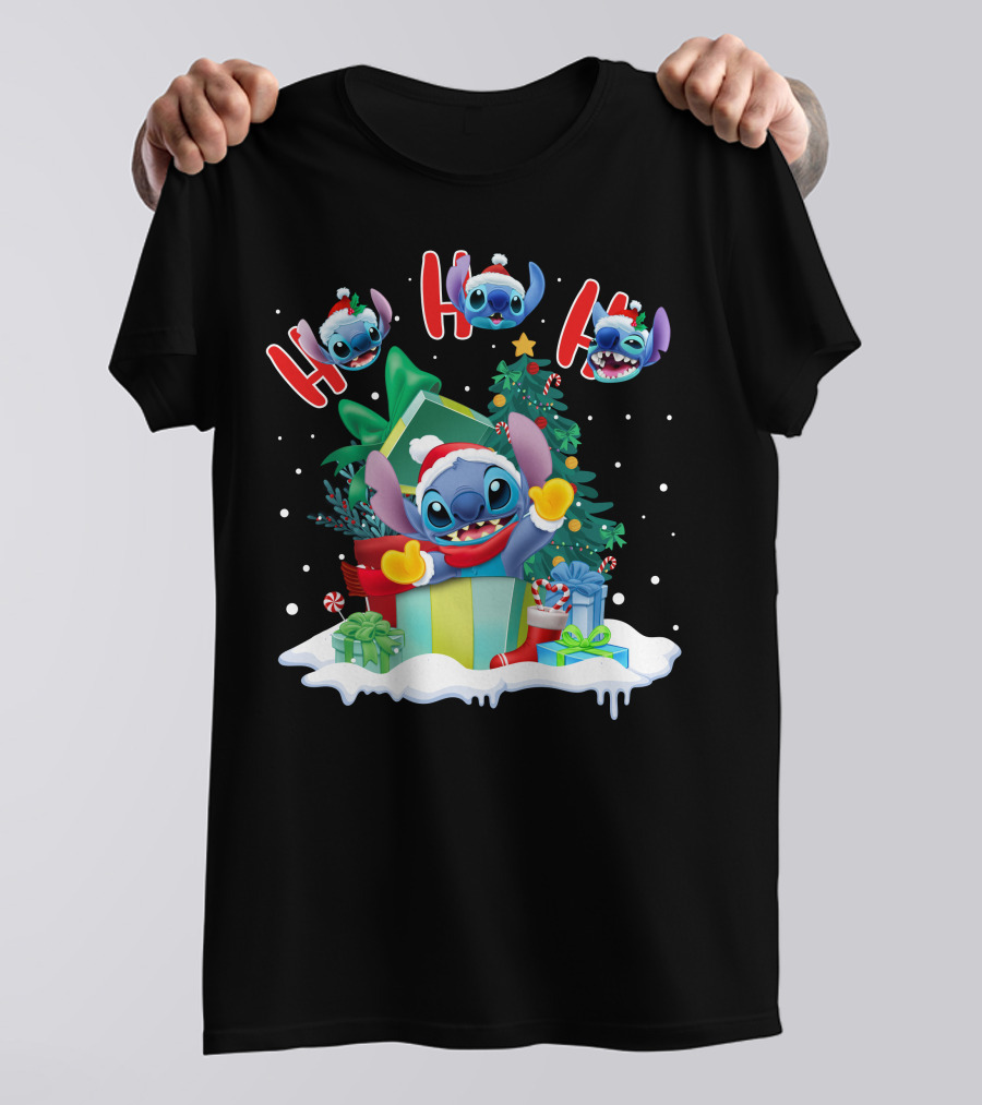 Stitch Holiday Ho Ho Ho Christmas Tree Presents T-Shirt