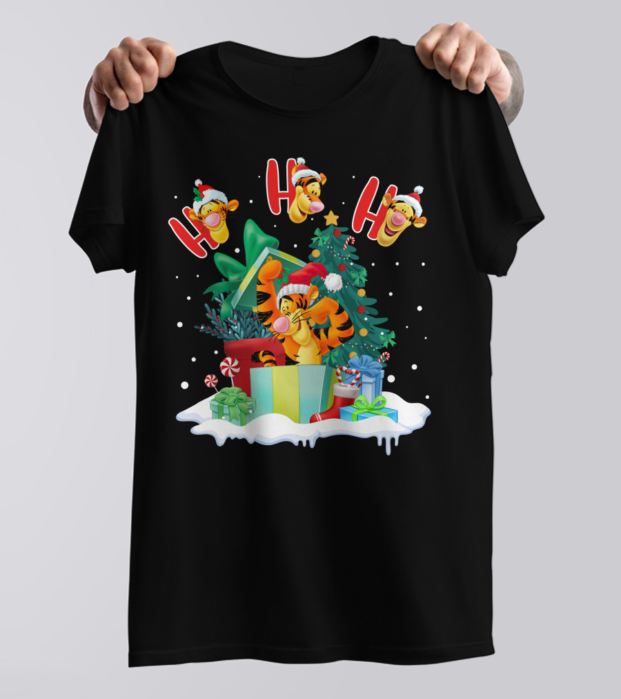 Tigger Ho Ho Ho Christmas Presents And Tree T-Shirt