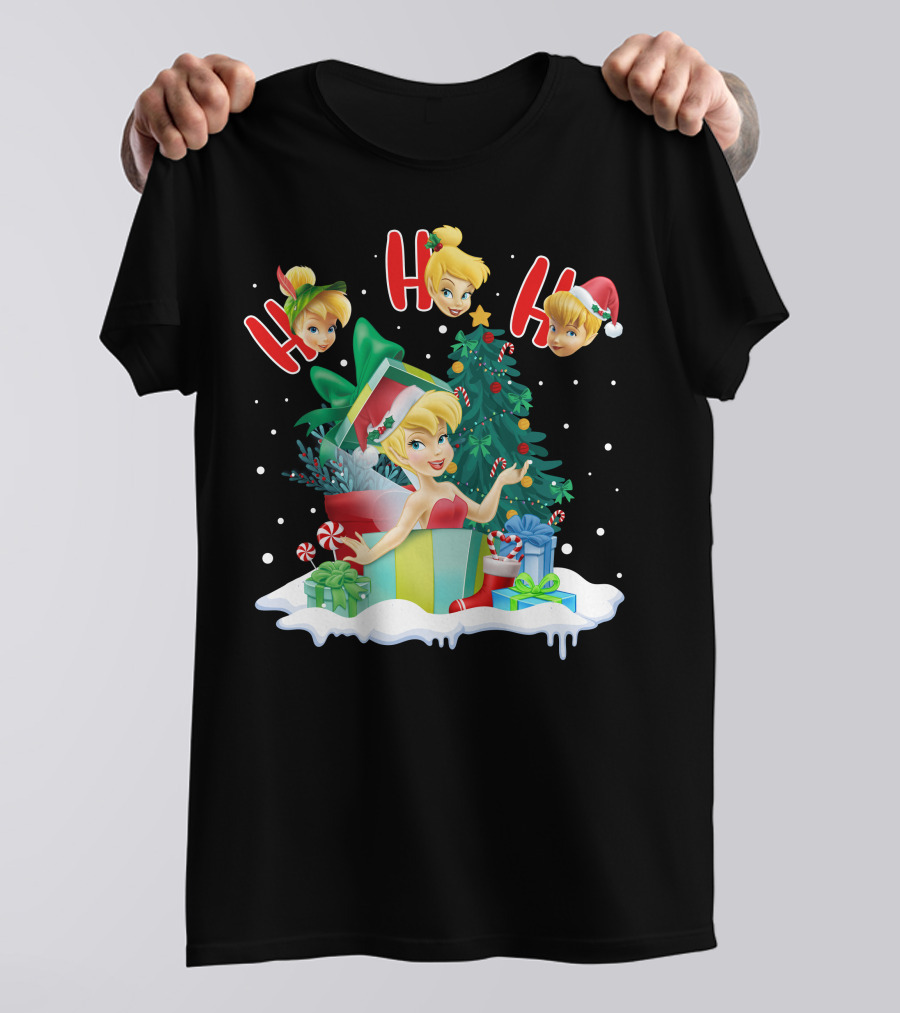 Tinkerbell Christmas Ho Ho Ho Holiday Cheer With Gifts And Tree T-Shirt