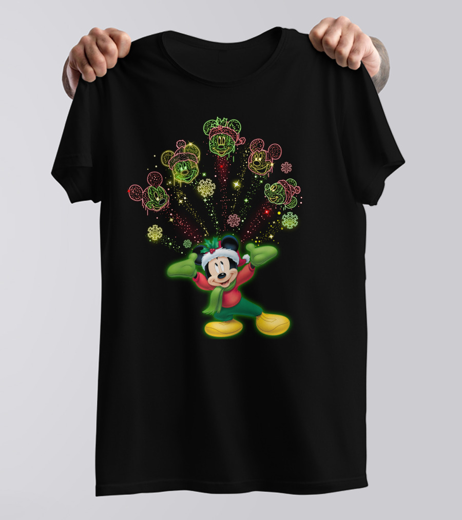 Mickey Mouse Christmas Holiday Cheer With Festive Lights And Snowflakes T-Shirt
