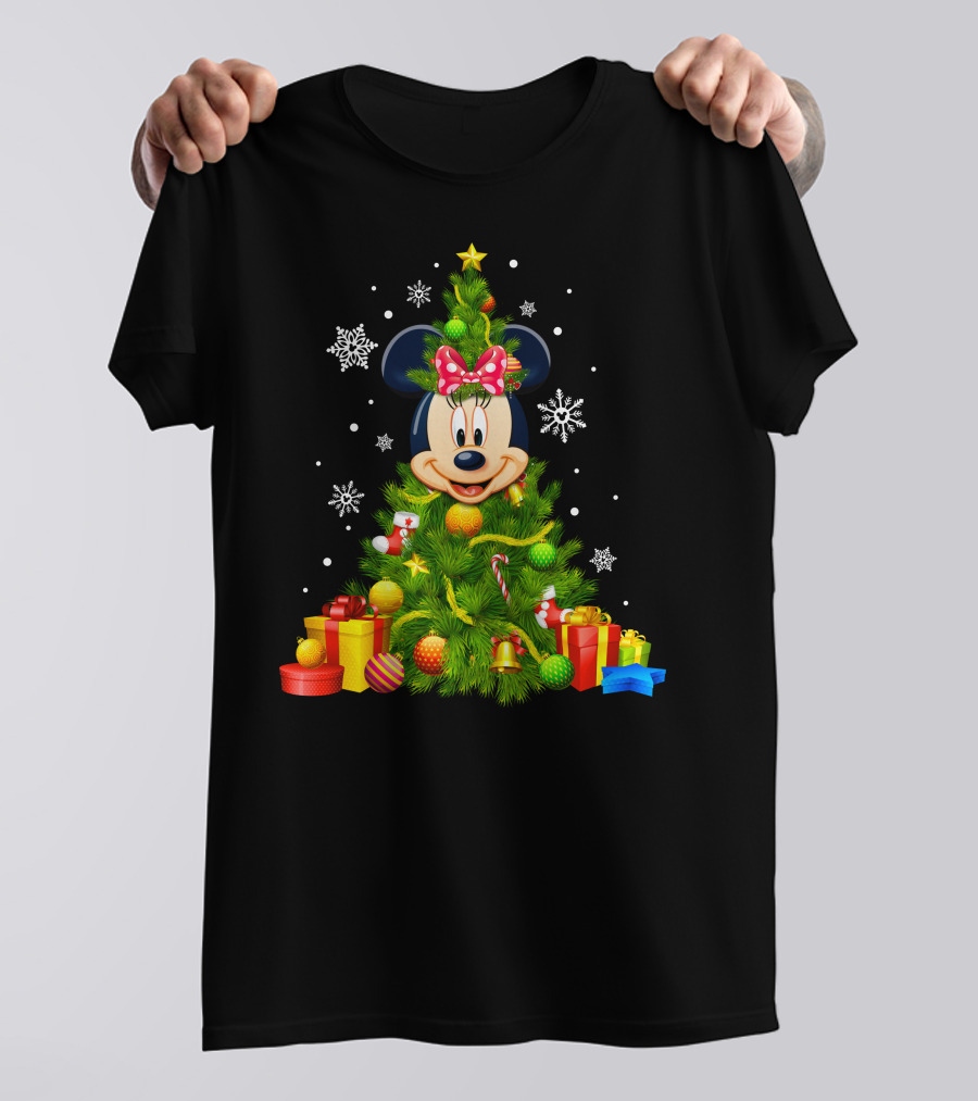 Minnie Mouse Christmas Tree With Gifts And Snowflakes T-Shirt