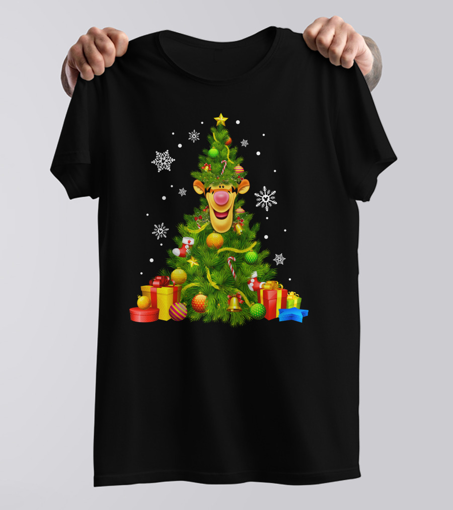 Tigger Christmas Tree With Snowflakes And Gifts T-Shirt