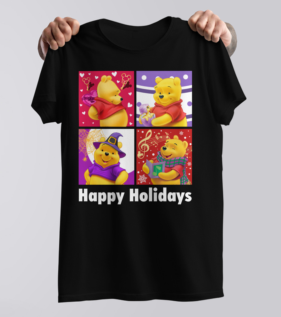 Happy Holidays Pooh Bear Festive Seasonal Celebrations T-Shirt