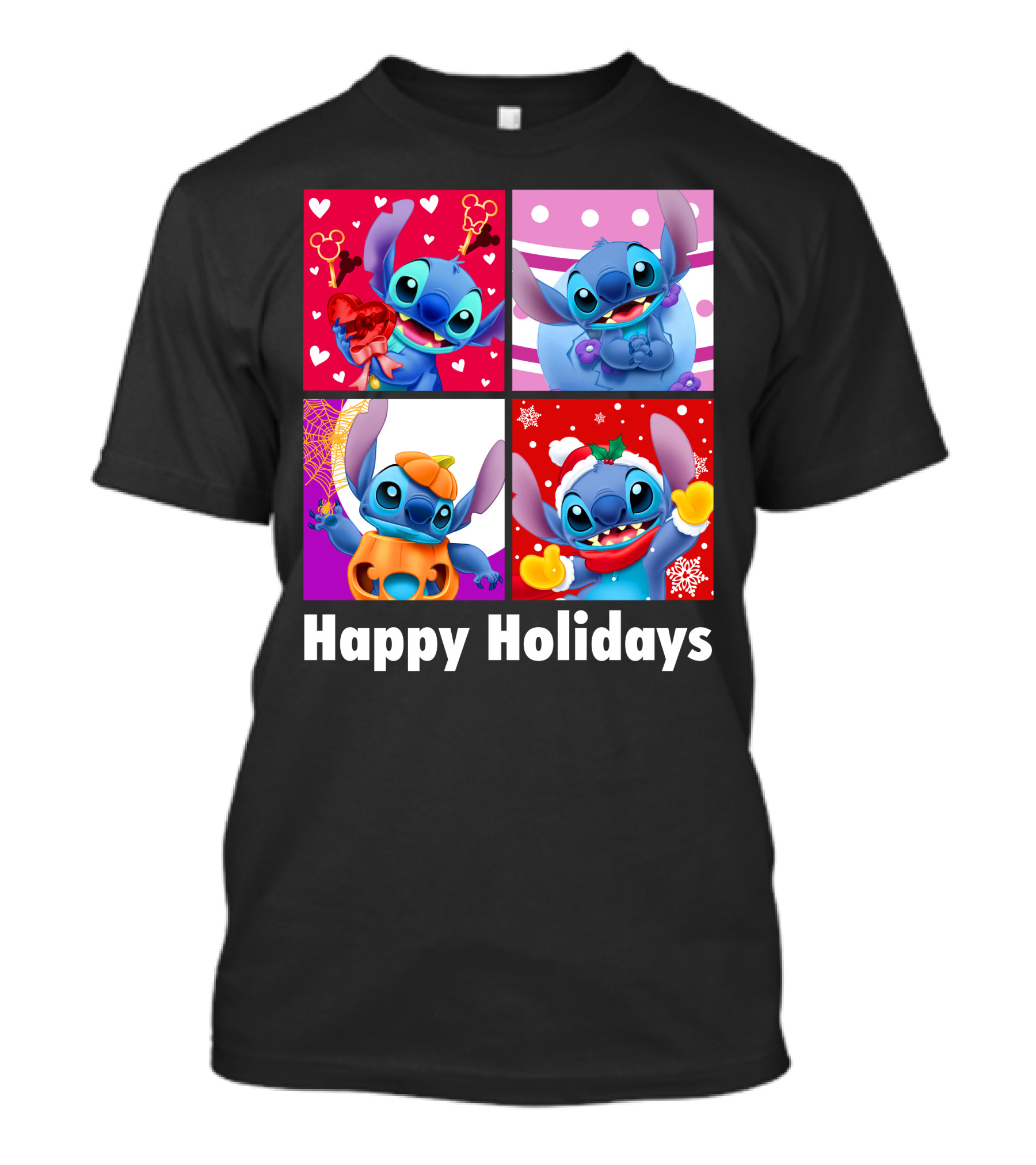 Happy Holidays Stitch Seasonal Mickey Hearts Christmas Pumpkin T-Shirt