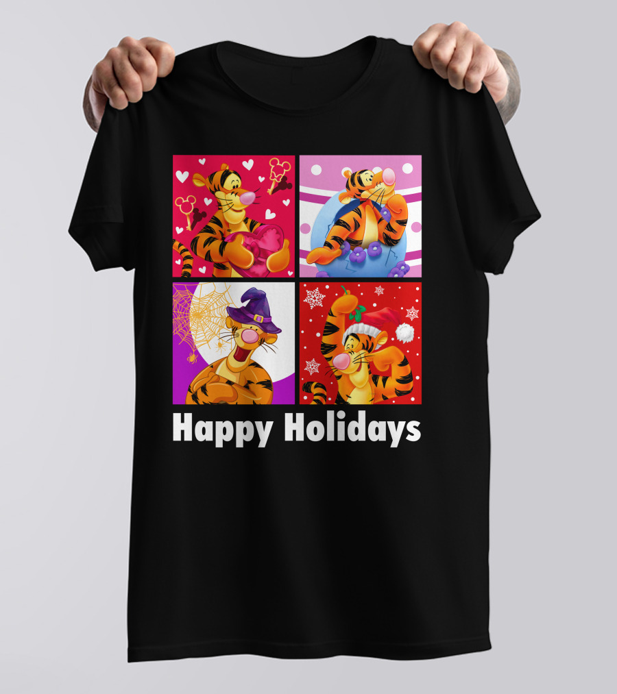 Happy Holidays Tigger Mickey Hearts Santa Halloween T-Shirt