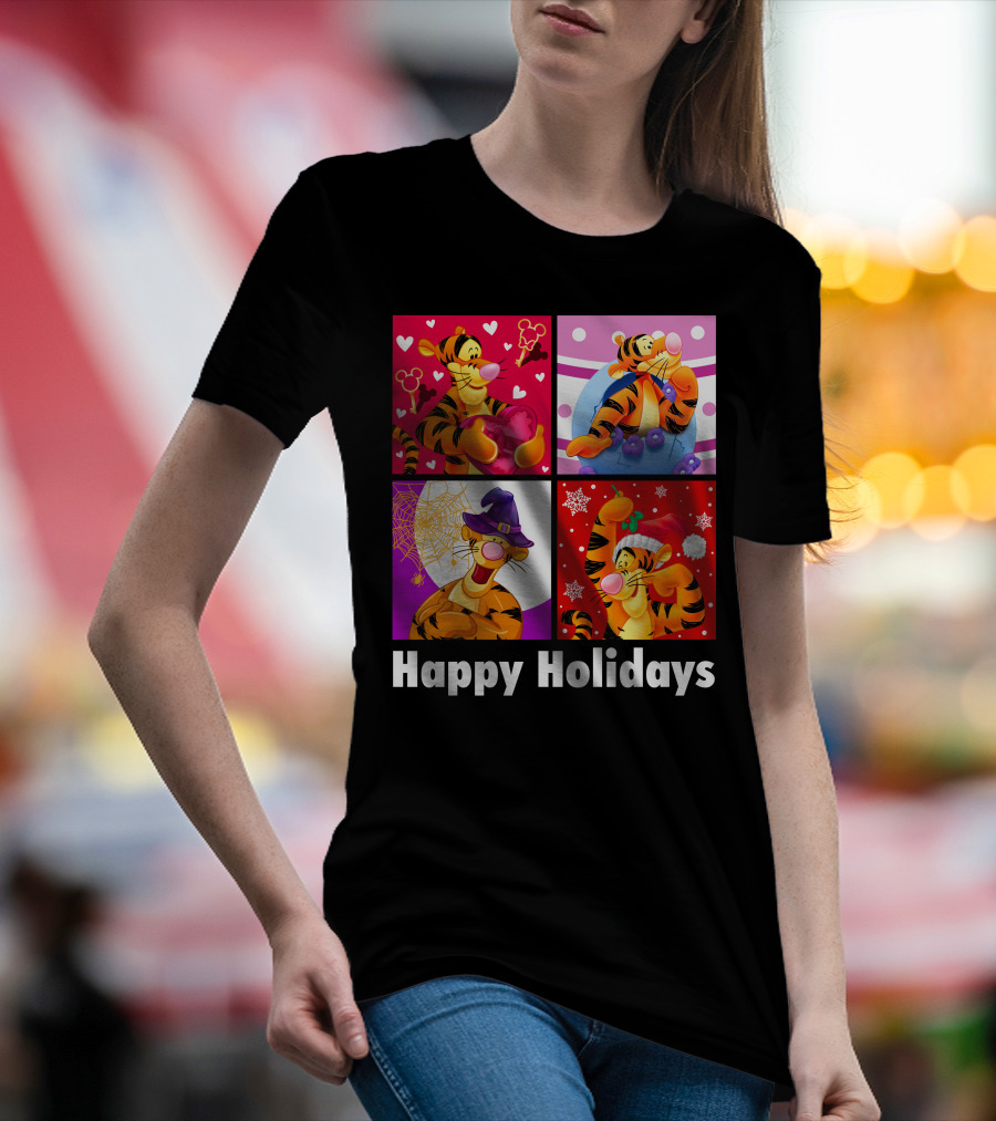 Happy Holidays Tigger Mickey Hearts Santa Halloween T-Shirt
