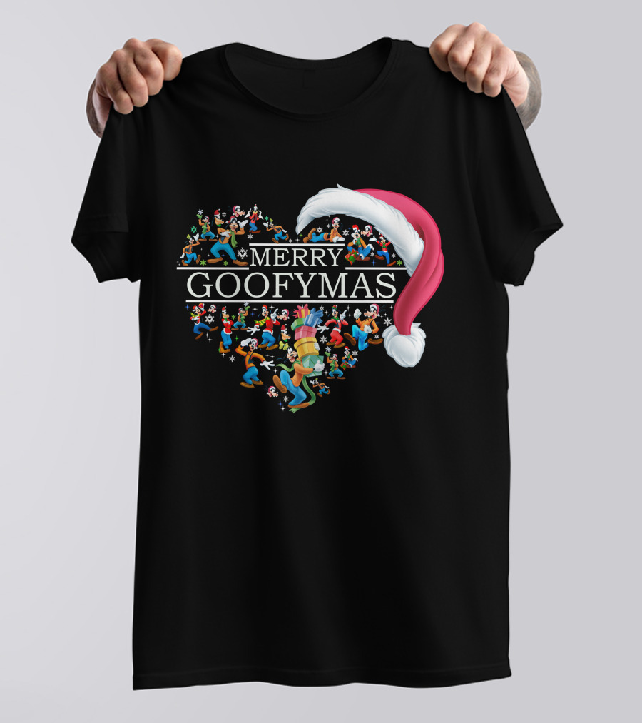 Merry Goofymas Santa Hat Heart Design With Goofy Characters T-Shirt