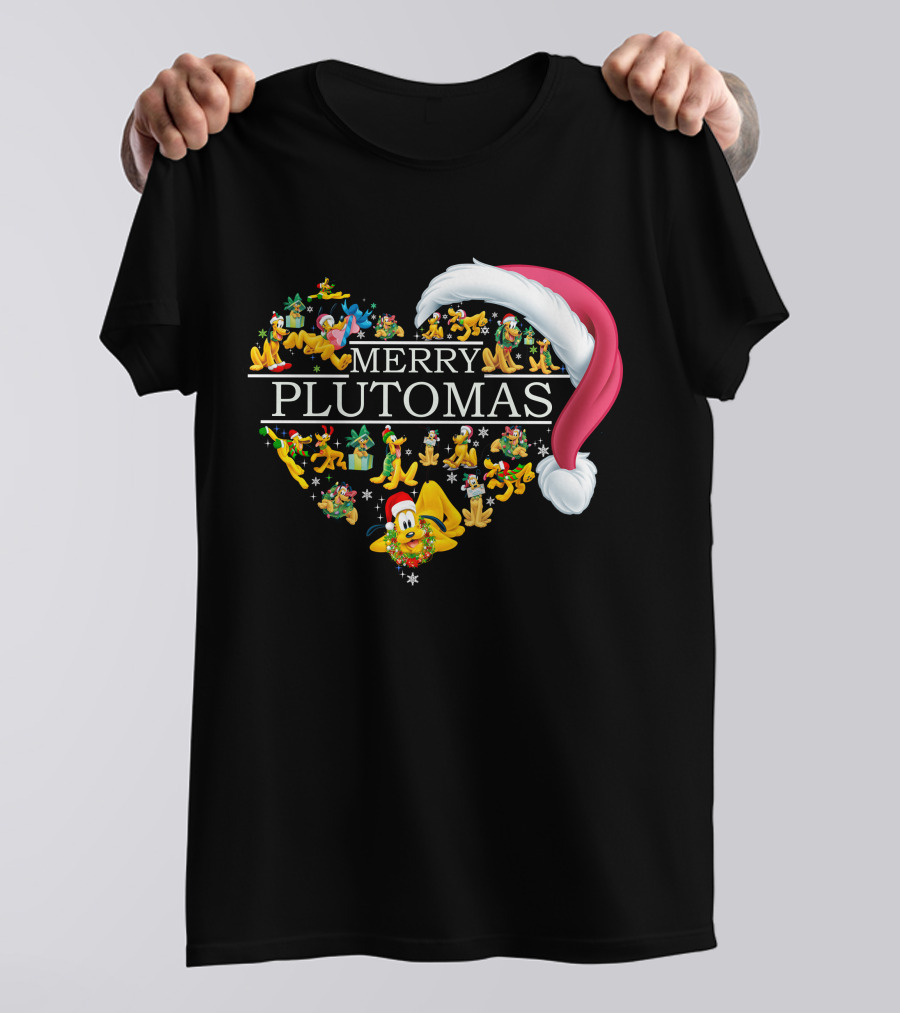 Merry Plutomas Heart With Santa Hat And Festive Pluto Characters T-Shirt