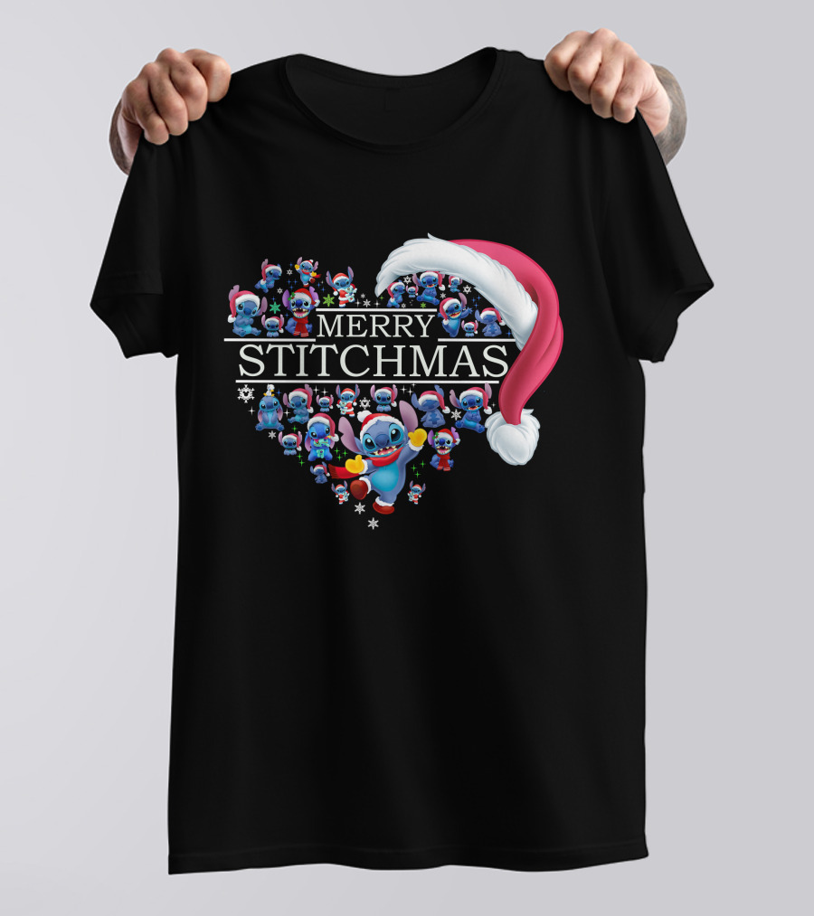 Merry Stitchmas Santa Hat Heart Stitch Christmas T-Shirt