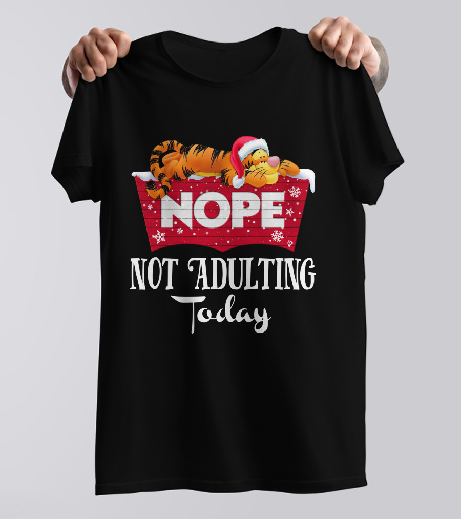 Tigger Nope Not Adulting Today Santa Hat T-Shirt