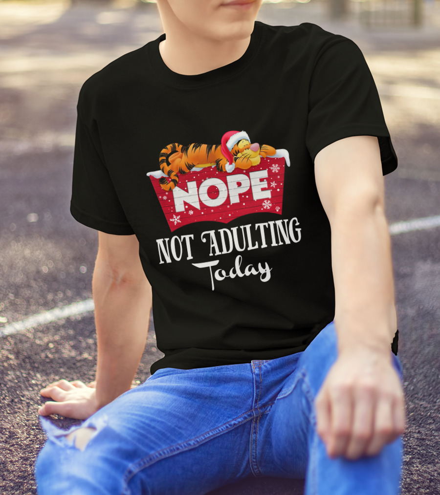 Tigger Nope Not Adulting Today Santa Hat T-Shirt