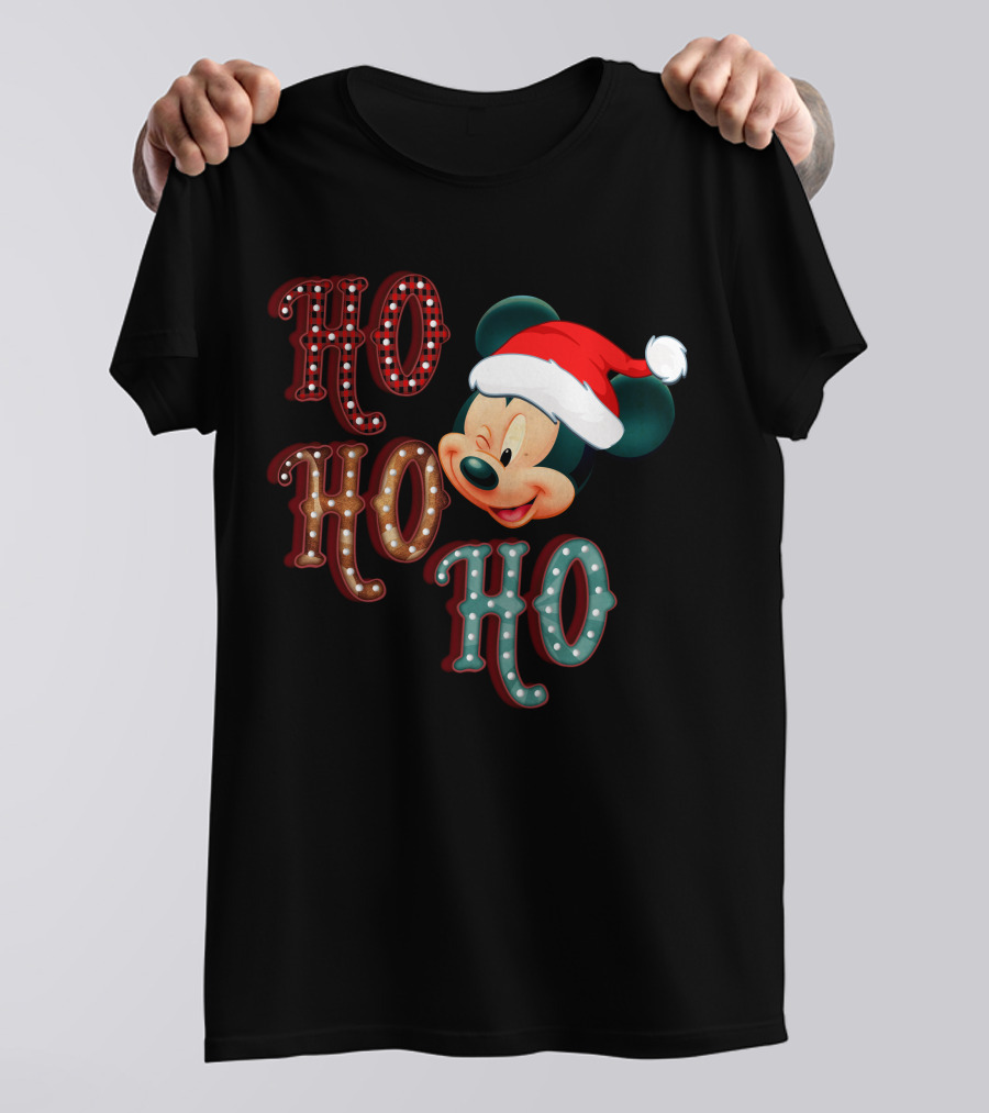 Mickey Mouse Santa Hat Ho Ho Ho Christmas T-Shirt