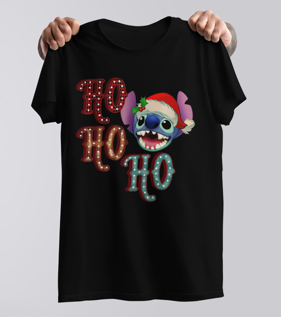 Stitch Ho Ho Ho Christmas Santa Hat T-Shirt