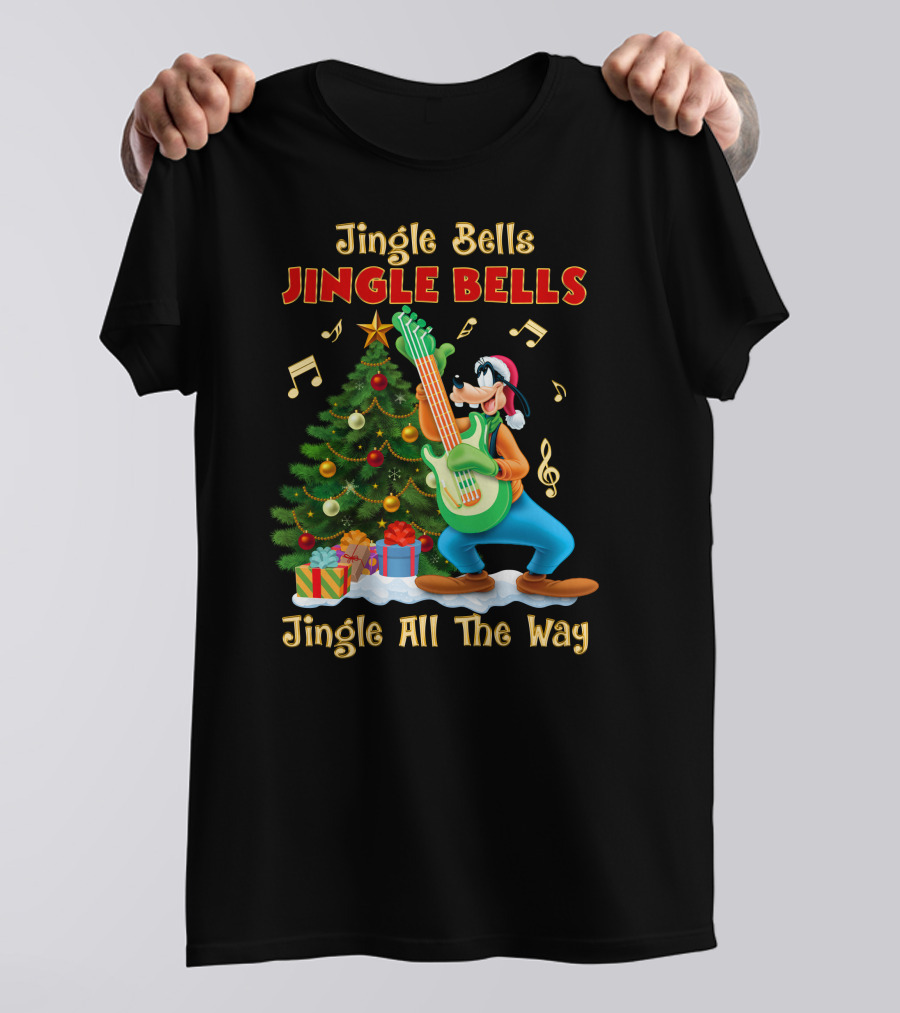 Jingle Bells Jingle Bells Jingle All The Way Goofy Christmas Tree Guitar T-Shirt