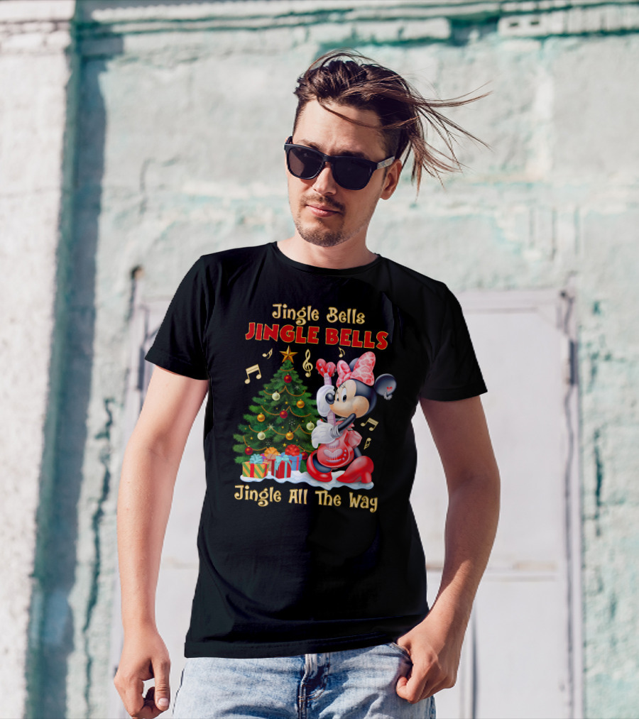 Jingle Bells Jingle Bells Jingle All The Way Minnie Christmas Tree Guitar T-Shirt