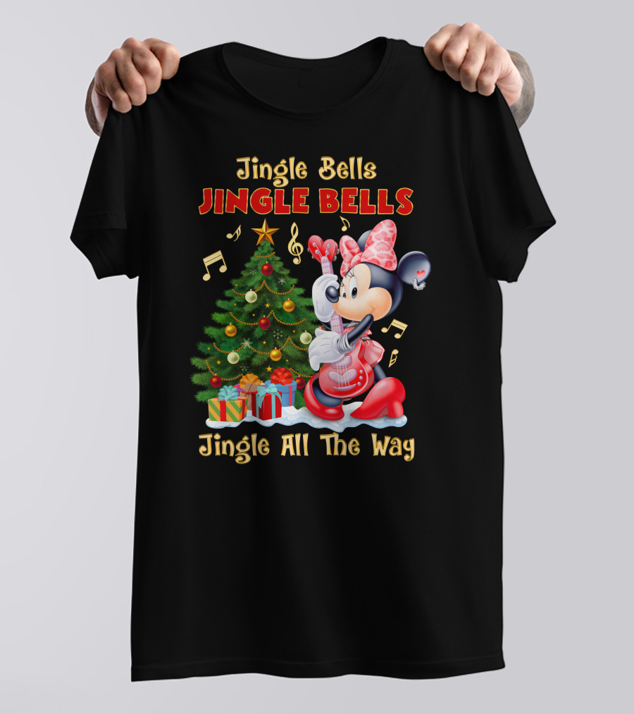 Jingle Bells Jingle Bells Jingle All The Way Minnie Christmas Tree Guitar T-Shirt