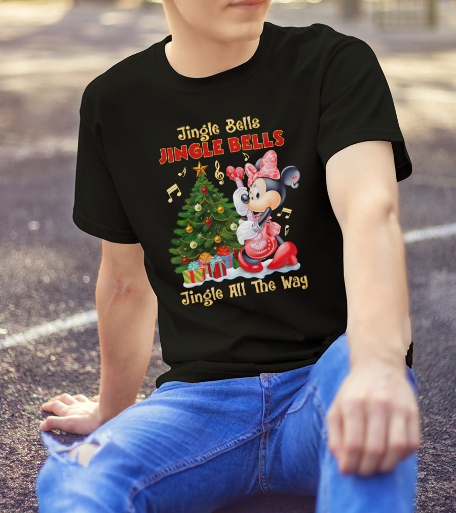 Jingle Bells Jingle Bells Jingle All The Way Minnie Christmas Tree Guitar T-Shirt