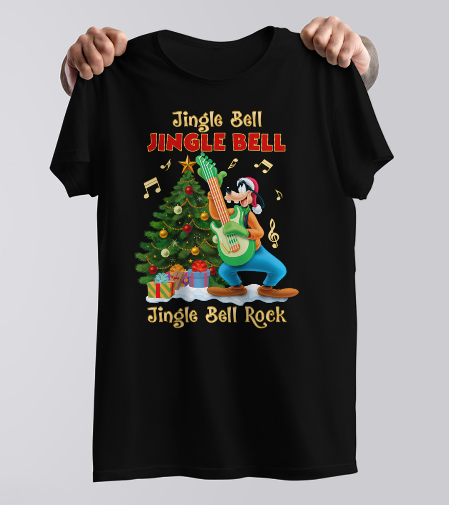 Jingle Bell Jingle Bell Jingle Bell Rock Goofy Christmas Tree Guitar T-Shirt