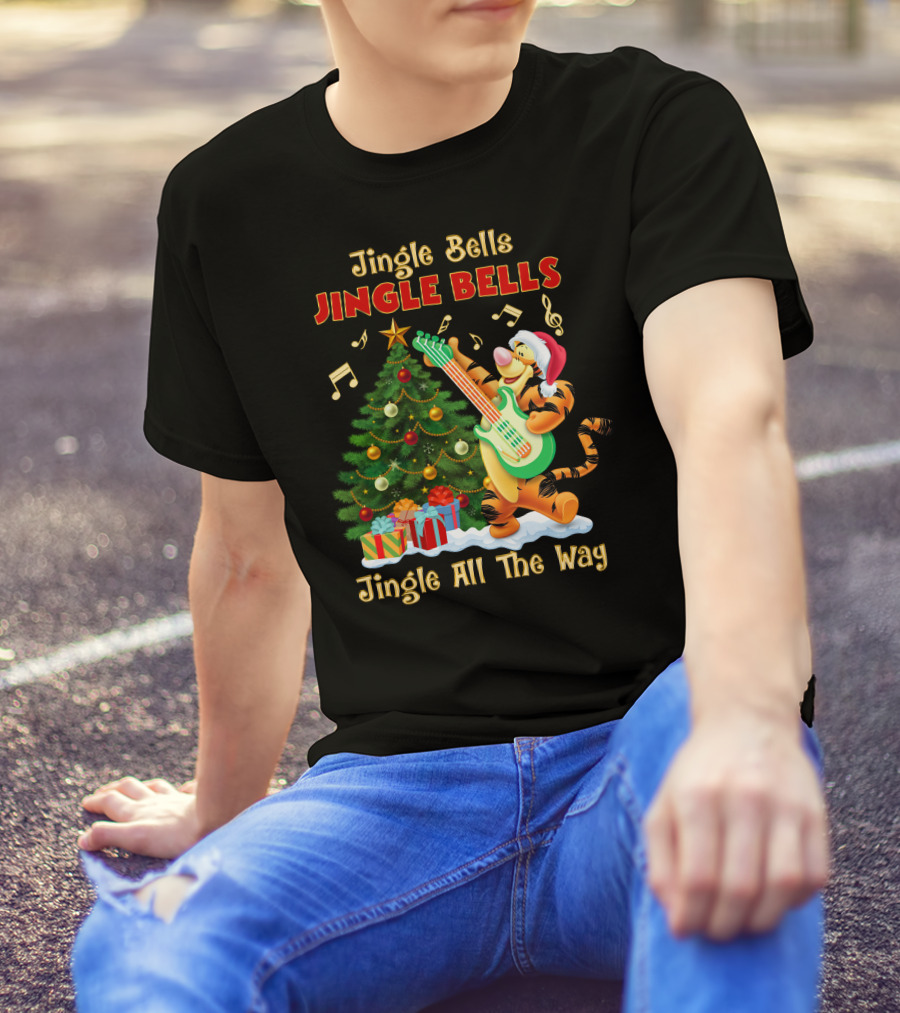 Tigger Jingle Bells Jingle All The Way Christmas Tree Guitar T-Shirt