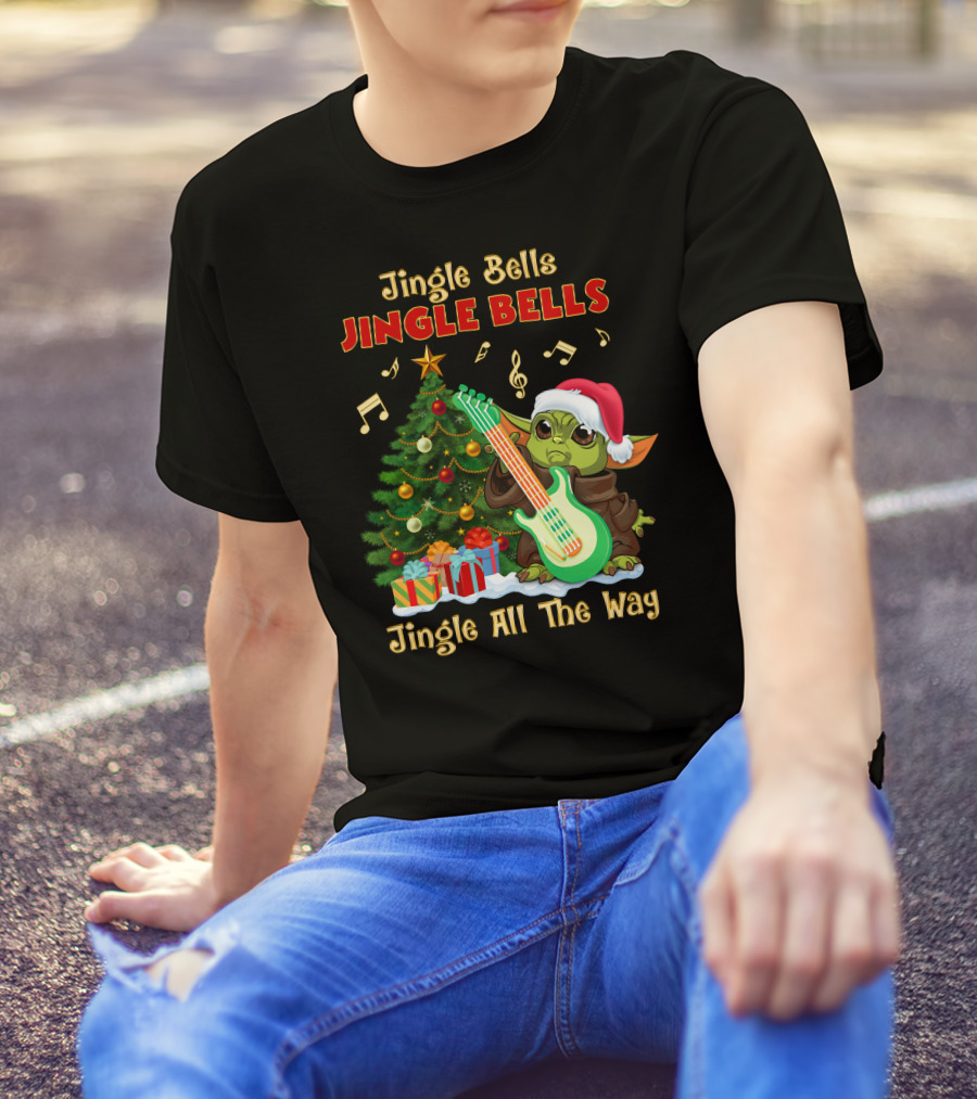 Jingle Bells Yoda Christmas Tree Guitar Jingle All The Way T-Shirt