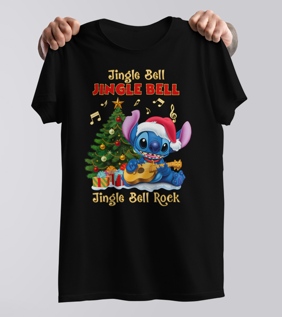 Jingle Bell Jingle Bell Jingle Bell Rock Stitch Christmas Tree Ukulele Holiday T-Shirt