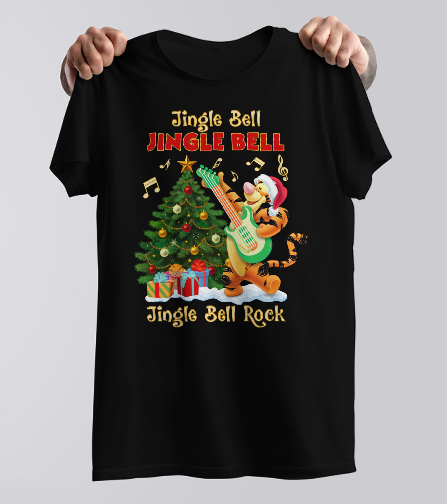 Jingle Bell Jingle Bell Rock Tigger Christmas Tree Guitar Holiday T-Shirt