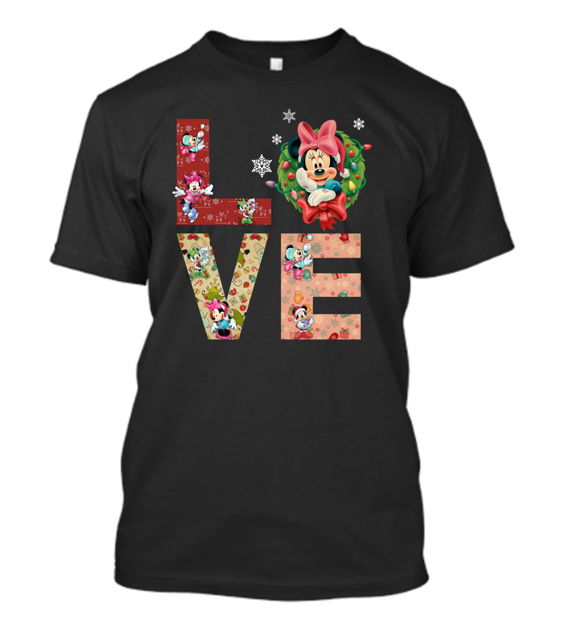 Love Minnie Mouse Christmas Wreath Holiday Snowflakes T-Shirt