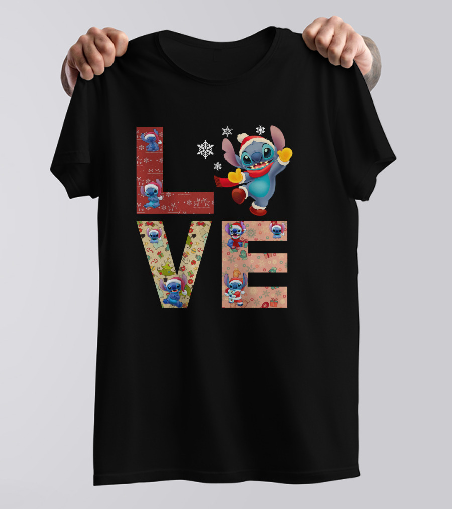 Stitch Love Christmas Holiday Snowflake Theme T-Shirt