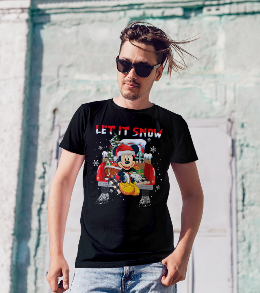 Let It Snow Mickey Christmas Truck Scene T-Shirt
