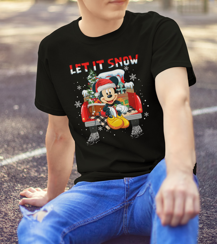 Let It Snow Mickey Christmas Truck Scene T-Shirt