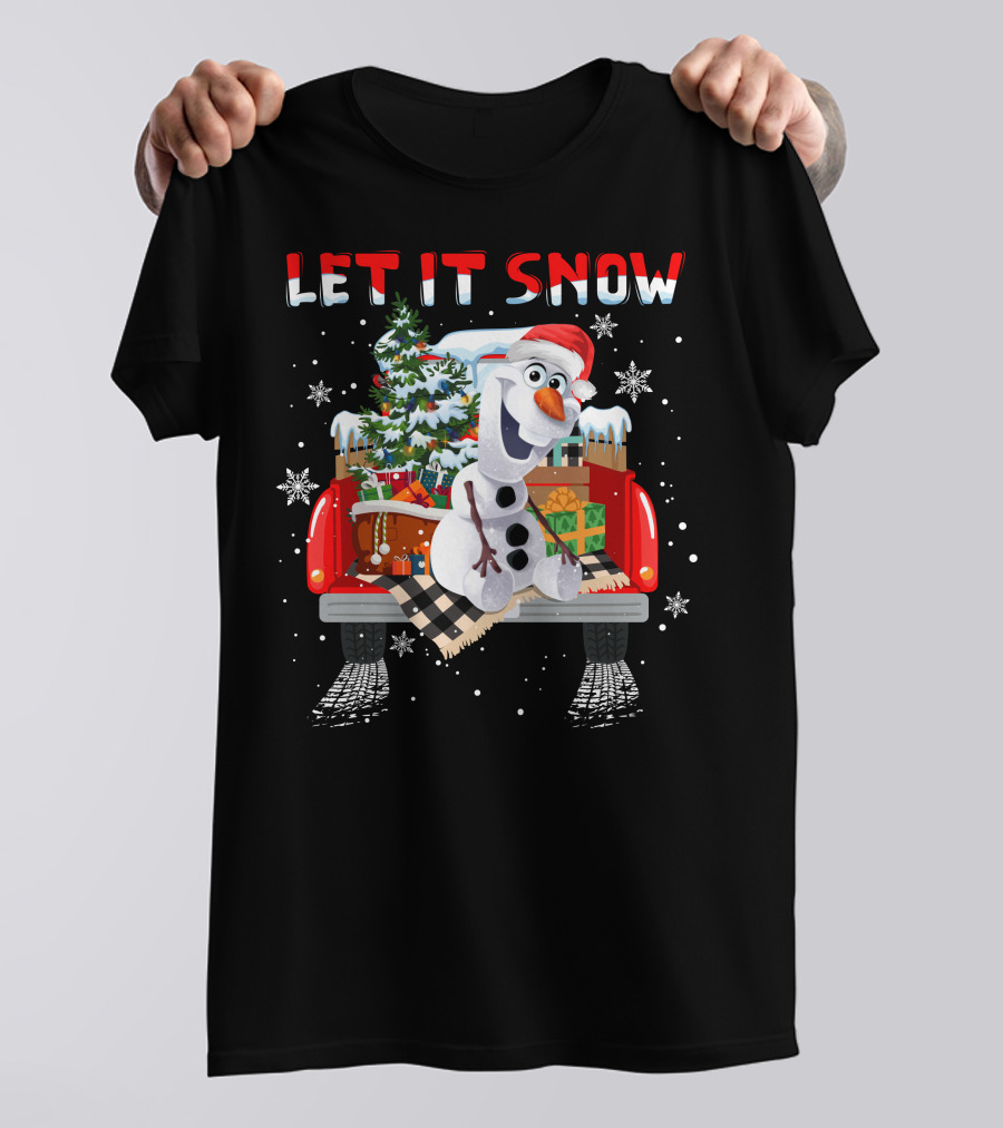 Let It Snow Olaf Christmas Truck Snowflakes Presents T-Shirt