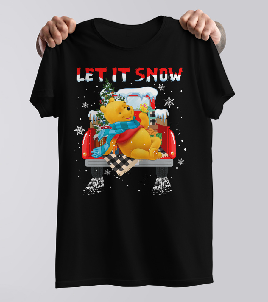 Let It Snow Pooh Winter Holiday Truck Scene T-Shirt