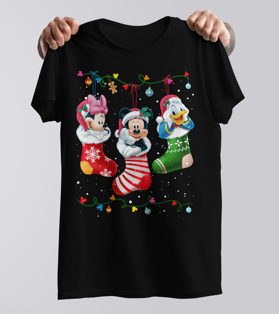 Mickey Minnie Donald Christmas Stockings T-Shirt