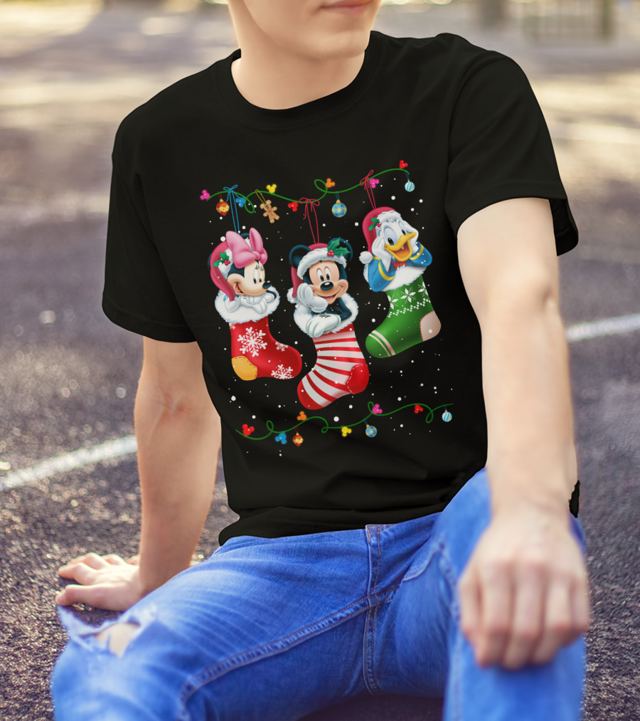 Mickey Minnie Donald Christmas Stockings T-Shirt